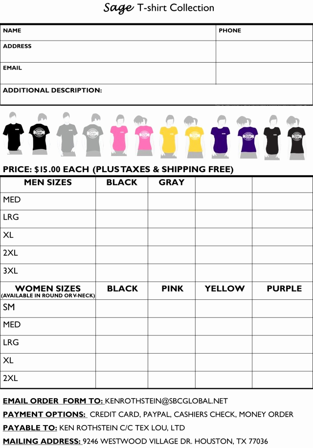 Shirt order form Template Inspirational Printable T Shirt order forms Templates Excel Template