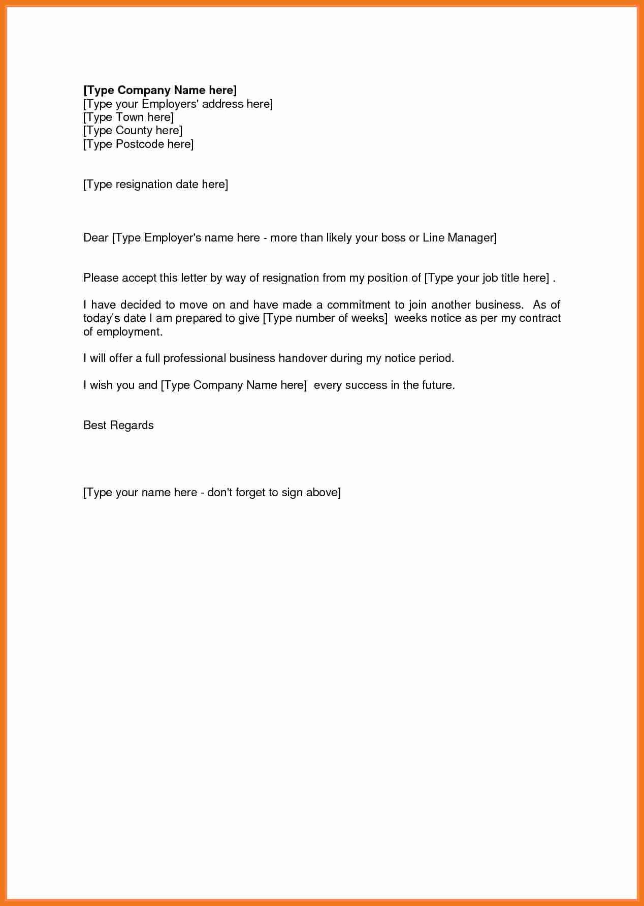 Short Notice Resignation Letter Inspirational 6 7 Template Notice Of Resignation
