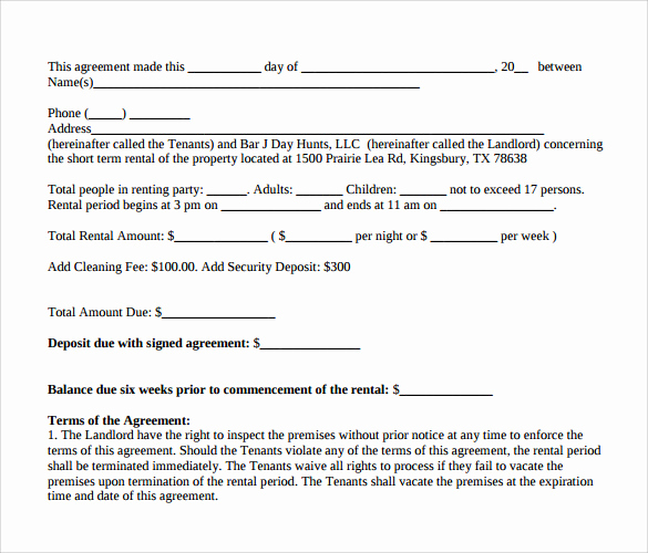 Short Term Rental Agreement Awesome Sample Short Term Rental Agreement 8 Free Documents In