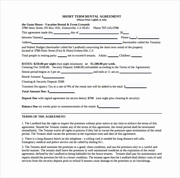 Short Term Rental Agreement New Short Term Rental Contract form 11 Download Free