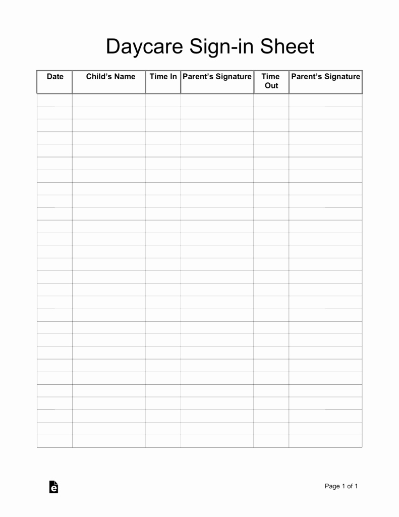 Sign In and Out Sheet Awesome Daycare Sign In Sheet Template