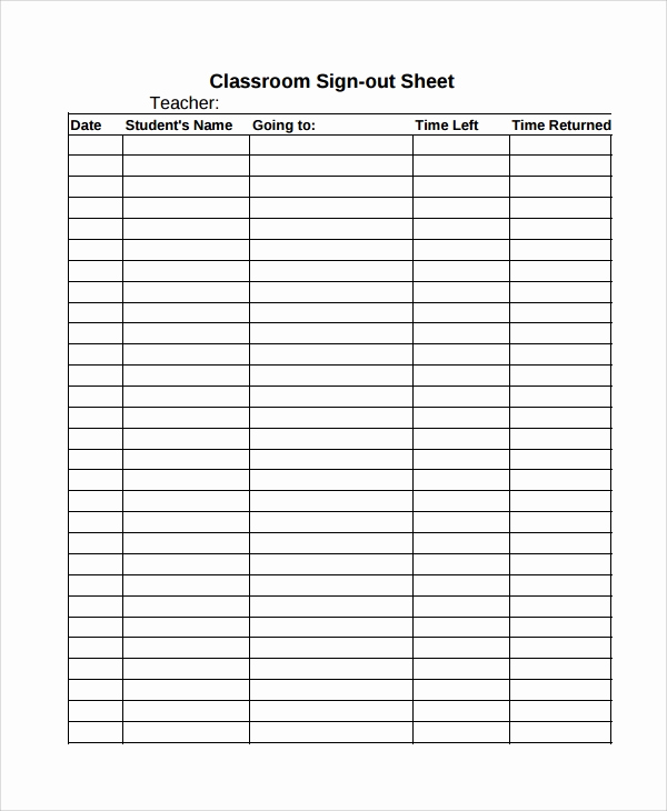 Sign In and Out Sheet Awesome Sample Classroom Sign Out Sheet 8 Free Documents