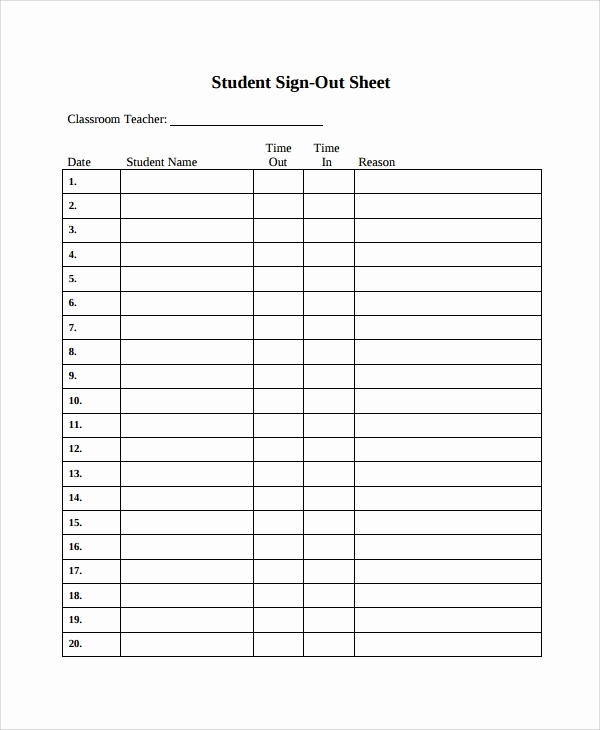 Sign In and Out Sheet Lovely Sample Classroom Sign Out Sheet 8 Free Documents