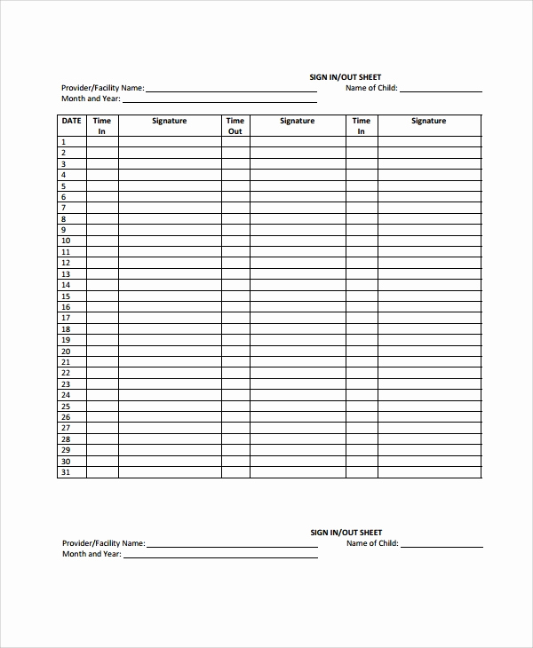 Sign In and Out Sheet Luxury Sample School Sign Out Sheet 9 Free Documents Download