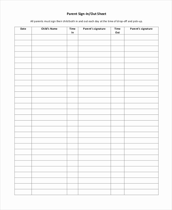 Sign In and Out Sheet New Sign In Sheet 30 Free Word Excel Pdf Documents