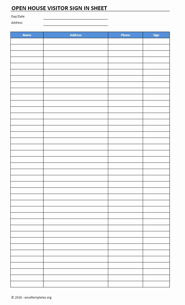 Sign In Sheet Template Excel Fresh Open House Sign In Sheet Template