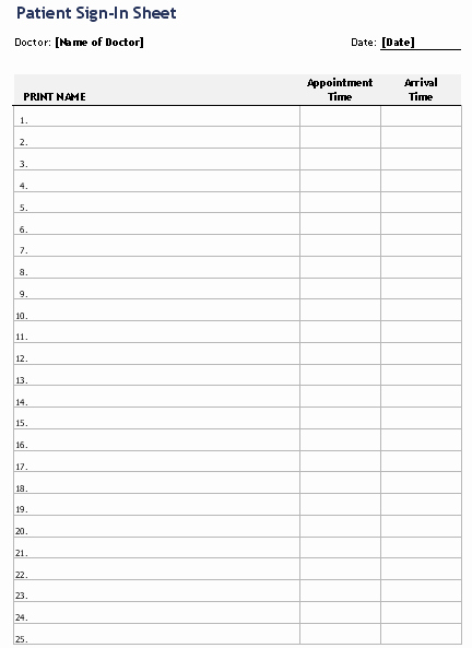 Sign In Sheet Template Excel Unique Printable Sign In Sheet