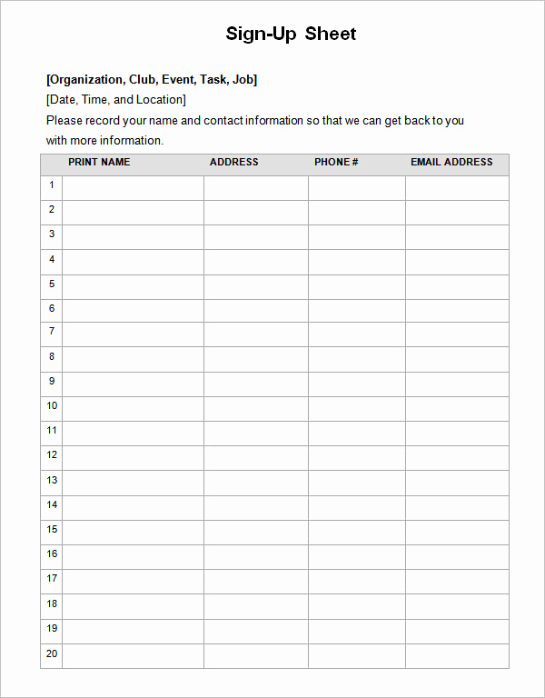Sign Up form Template Lovely Sign Up Sheet Template 13 Download Free Documents In