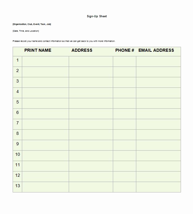 Sign Up form Template Unique 40 Sign Up Sheet Sign In Sheet Templates Word &amp; Excel