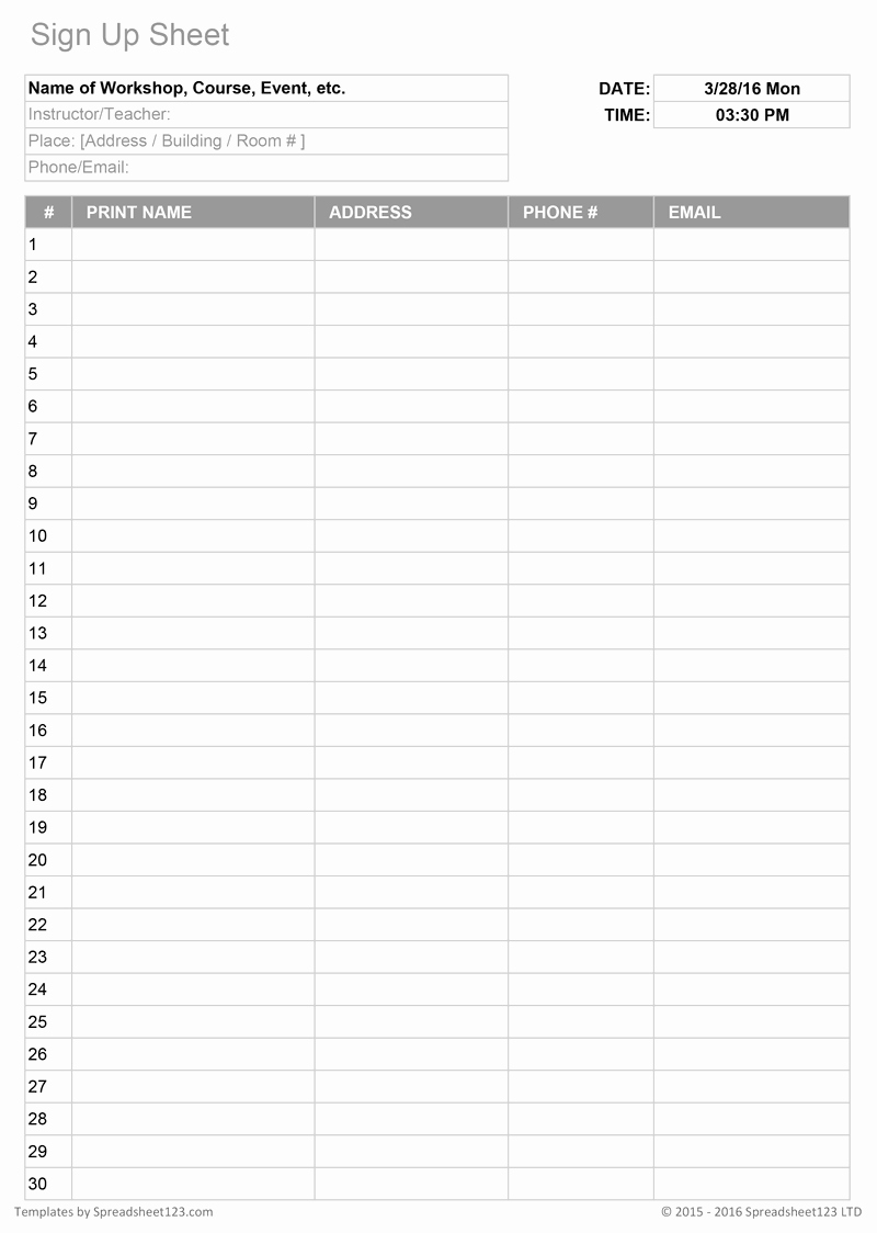 Sign Up Sheet Pdf Lovely Printable Sign Up Worksheets and forms for Excel Word and Pdf