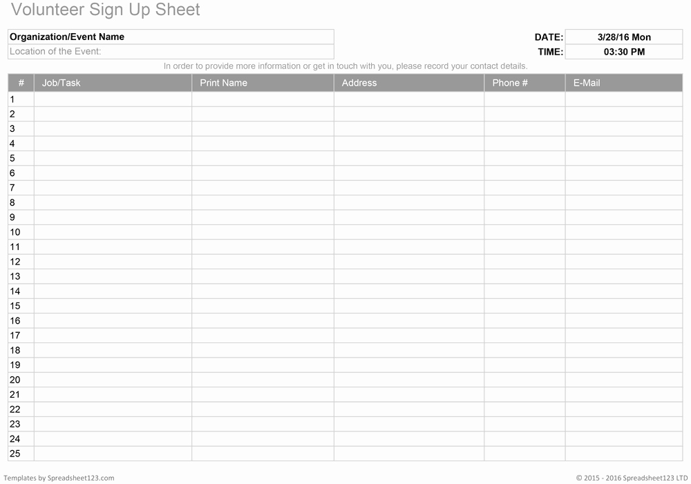 Sign Up Sheet Pdf New Printable Sign Up Worksheets and forms for Excel Word and Pdf