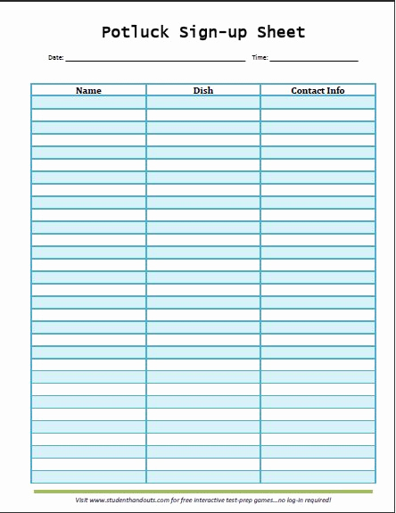 Sign Up Sheet Pdf Unique Printable Potluck Sign Up Sheet Template