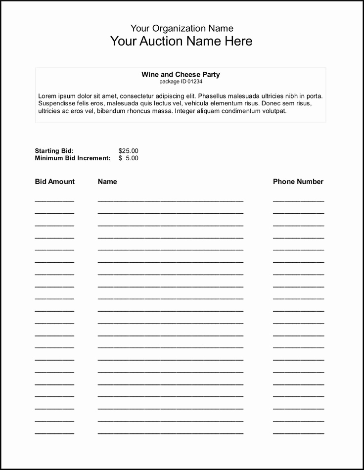 Silent Auction Bid Sheet Template Awesome Silent Auction Bid Sheet Template Google Search