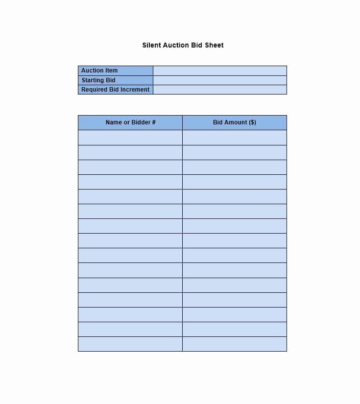 Silent Auction Bid Sheet Template Best Of 40 Silent Auction Bid Sheet Templates [word Excel]