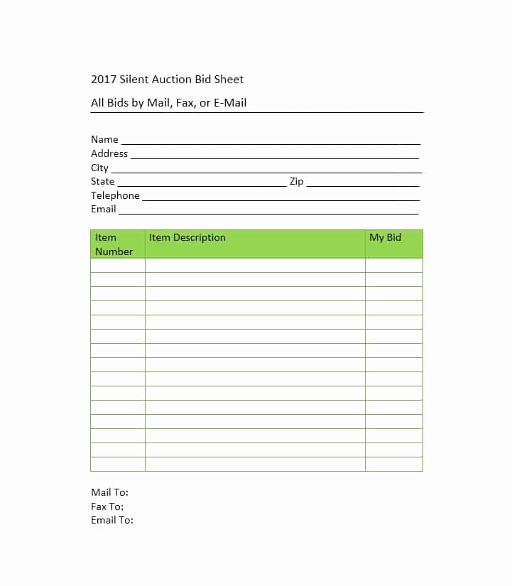 Silent Auction Bid Sheet Template Elegant 40 Silent Auction Bid Sheet Templates [word Excel]