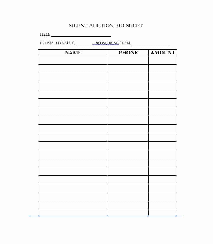 Silent Auction Bid Sheet Template Fresh 40 Silent Auction Bid Sheet Templates [word Excel]