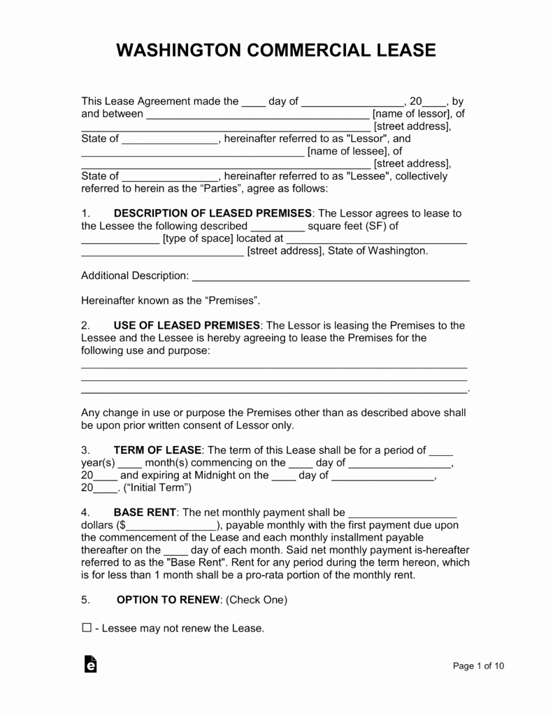 Simple Commercial Lease Agreement Luxury Free Washington Mercial Lease Agreement form Pdf