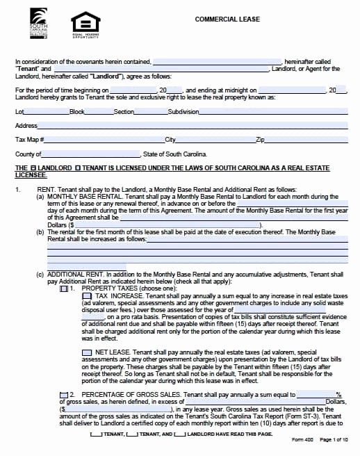 Simple Commercial Lease Agreement New Free south Carolina Mercial Lease Agreement form – Pdf