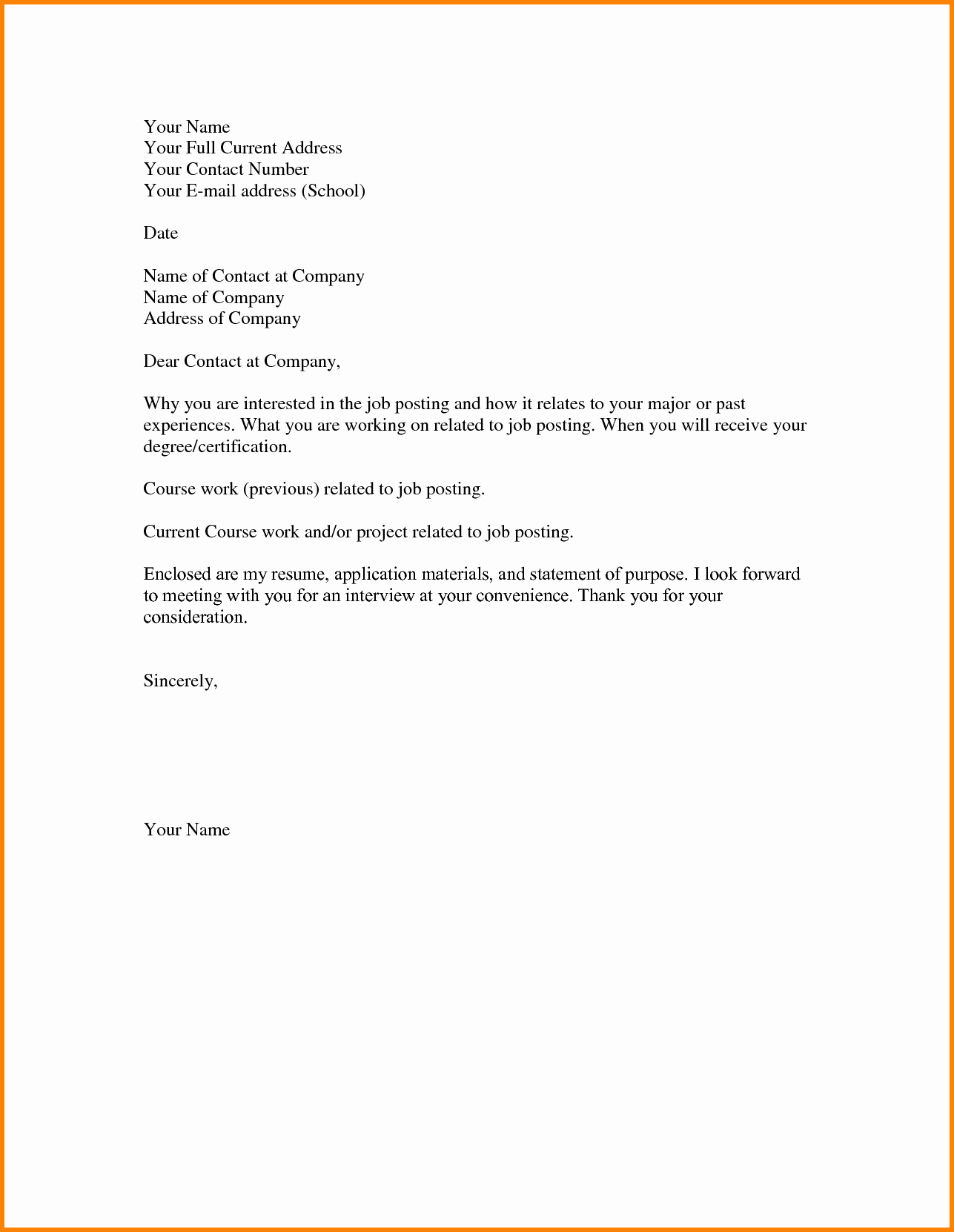 Simple Cover Letter format Beautiful 8 Example Of A Simple Applicatuon Letter