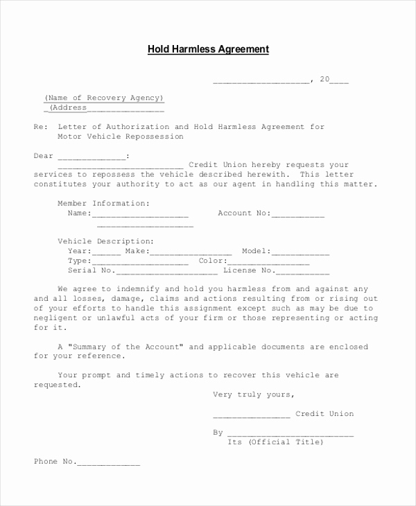 Simple Hold Harmless Agreement Inspirational Sample Hold Harmless Agreement form 12 Free Documents