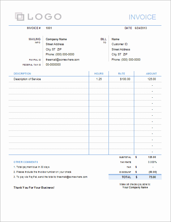 Simple Invoice Template Excel New Invoice with Hours and Rate Free