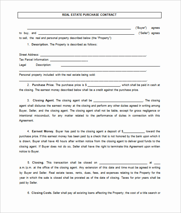 Simple Land Purchase Agreement form Beautiful Blank Purchase Agreement Real Estate