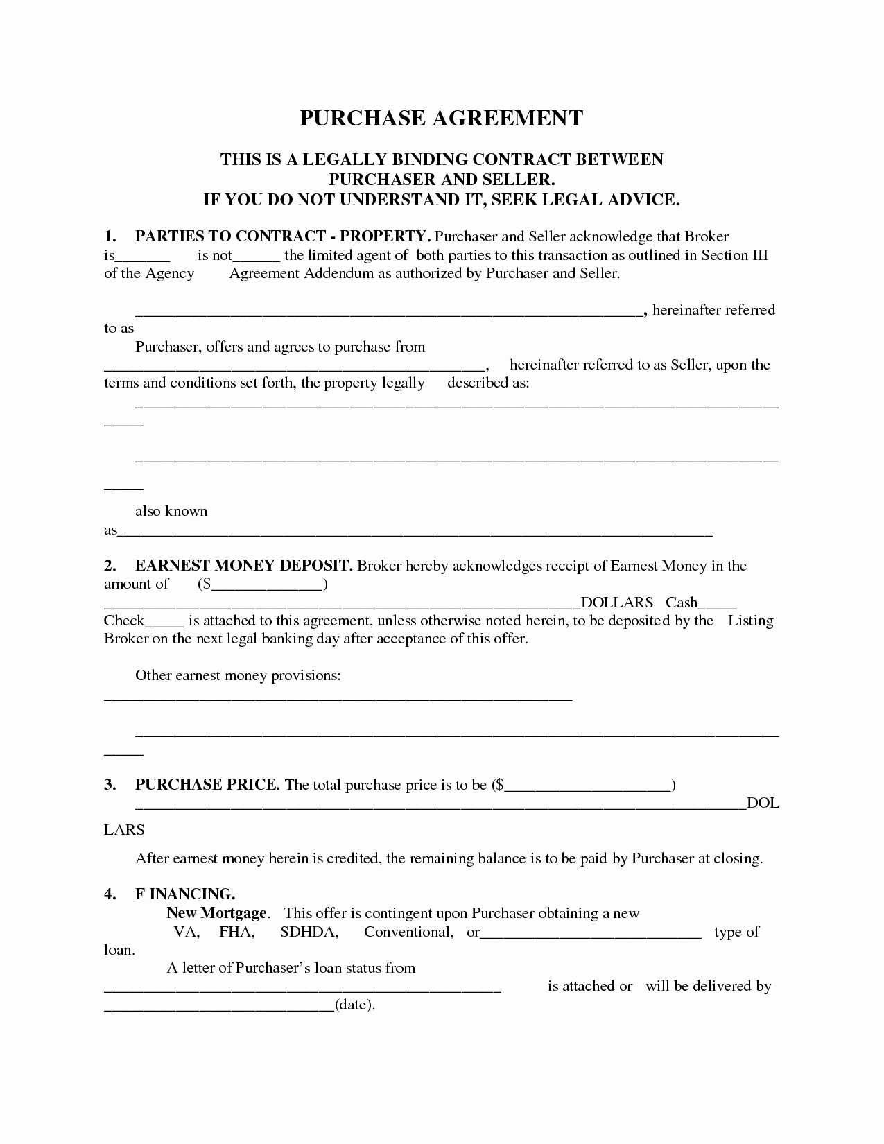 Simple Land Purchase Agreement form Beautiful Printable Home Purchase Agreement