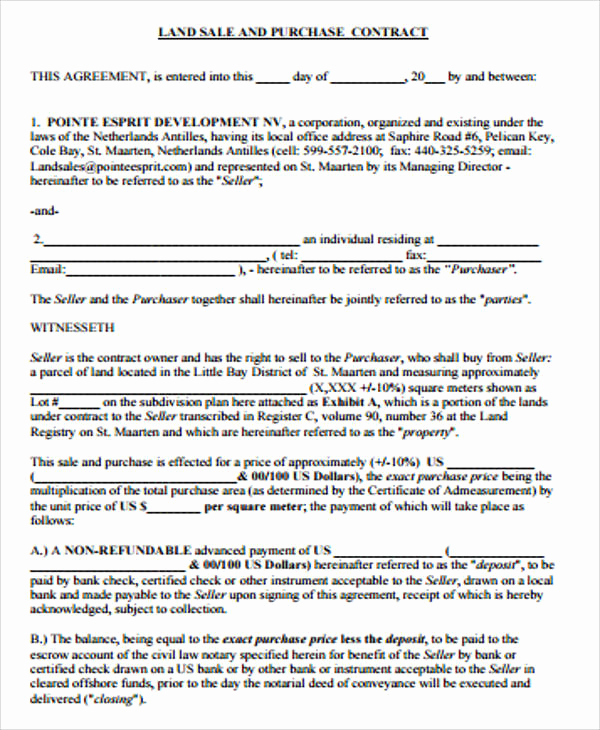 Simple Land Purchase Agreement form New Simple Land Contract Purchase Agreemen