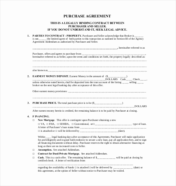 Simple Land Purchase Agreement form Unique 18 Purchase Agreement Templates – Word Pdf Pages