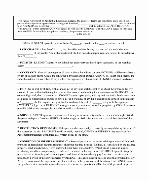 Simple Lease Agreement Pdf Elegant Sample Basic Lease Agreement 12 Examples In Word Pdf
