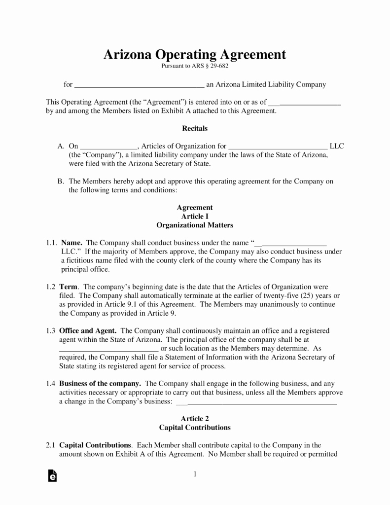 Simple Llc Operating Agreement Fresh Free Arizona Llc Operating Agreement forms Pdf