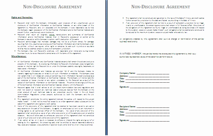 Simple Non Disclosure Agreement Inspirational Non Disclosure Agreement Template