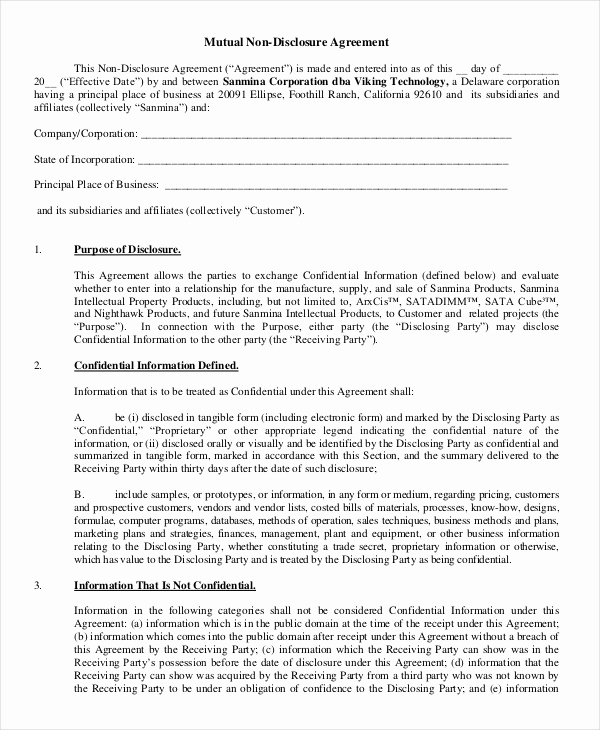 Simple Non Disclosure Agreement Lovely Mutual Non Disclosure Agreement form – 10 Free Word Pdf