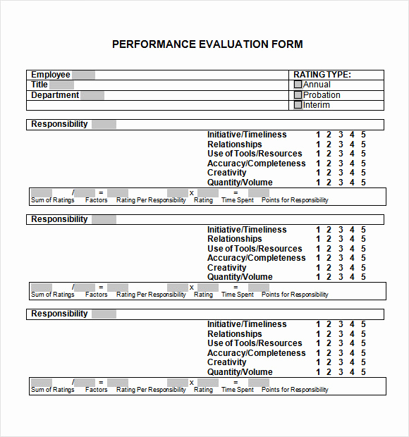 Simple Performance Review Template Beautiful Sample Performance Evaluation form 7 Documents In Pdf Word