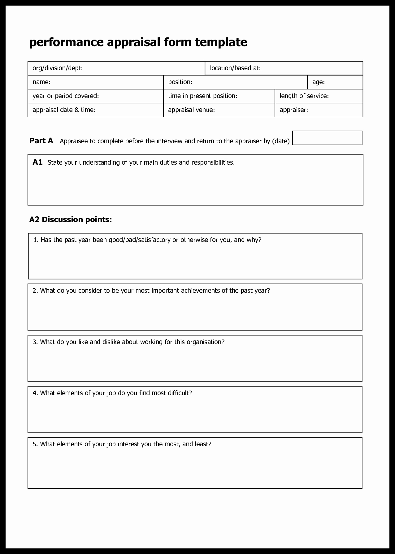 Simple Performance Review Template Elegant Annual Appraisal form Mughals