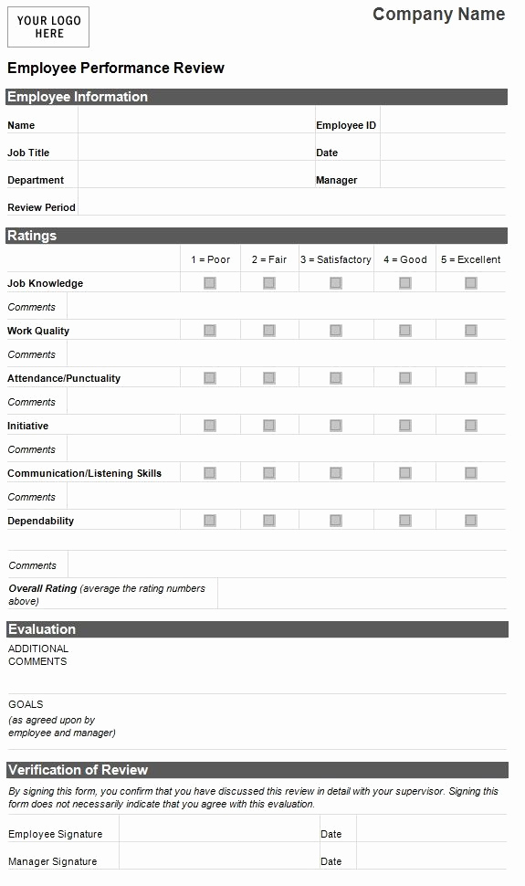 Simple Performance Review Template Inspirational Employee Evaluation Template
