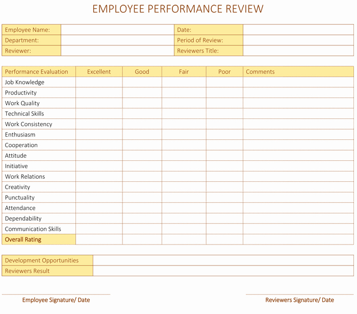 Simple Performance Review Template Inspirational Employee Performance Review Template for Word Dotxes