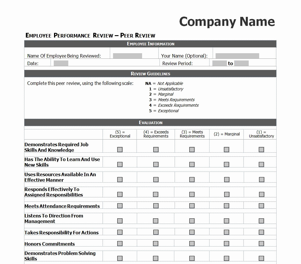 Simple Performance Review Template Unique Employee Evaluation Template Excel Images