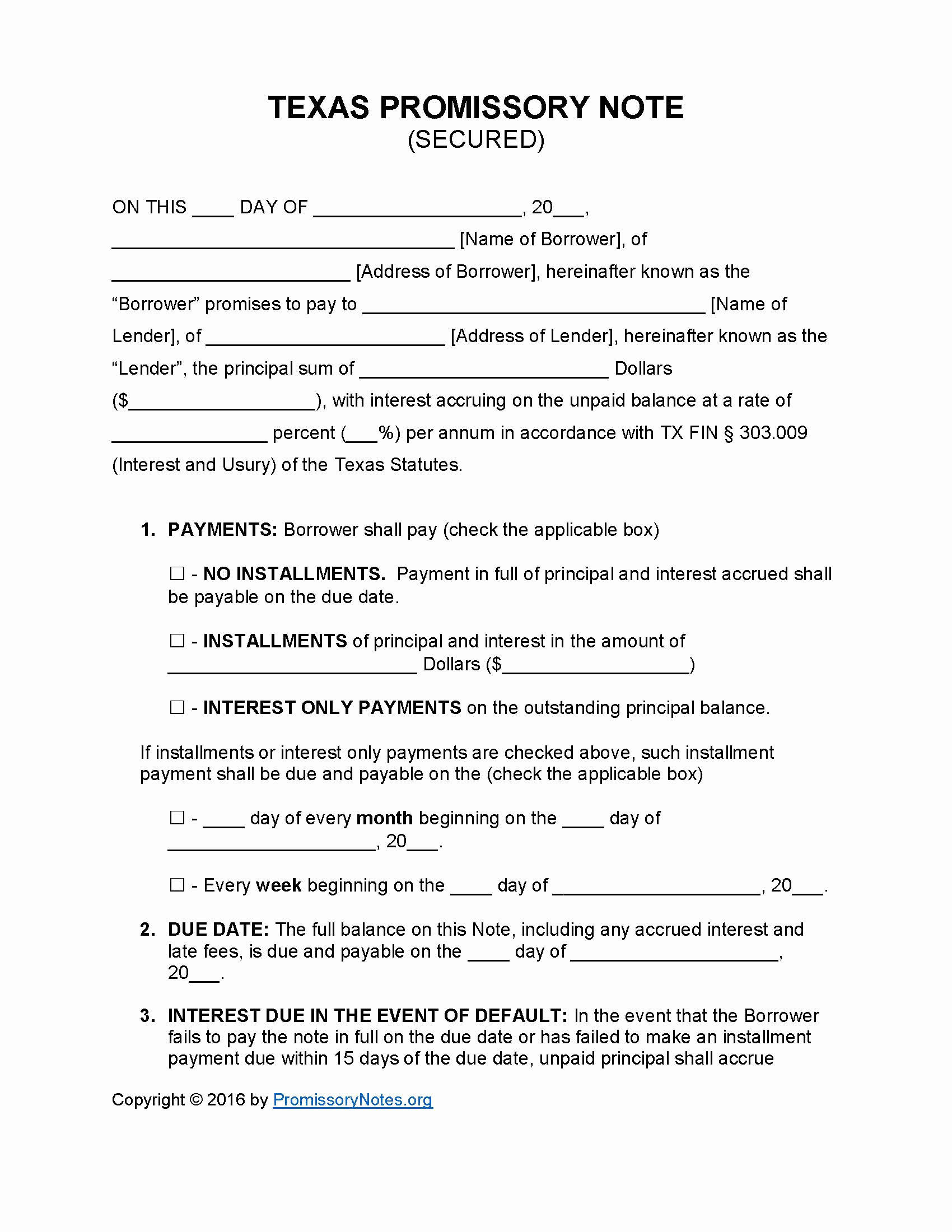 Simple Promissory Note No Interest Inspirational Texas Secured Promissory Note Template Promissory Notes