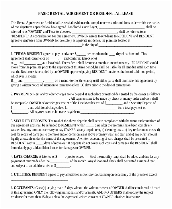 Simple Rental Agreement Pdf Unique 14 Residential Rental Agreement Templates – Free Sample