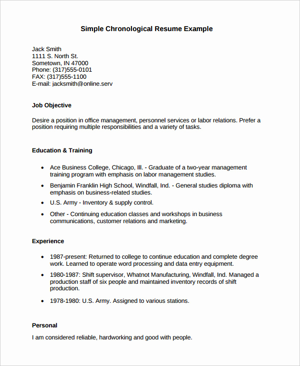 Simple Resume format Pdf Luxury Chronological Resume Template 28 Free Word Pdf