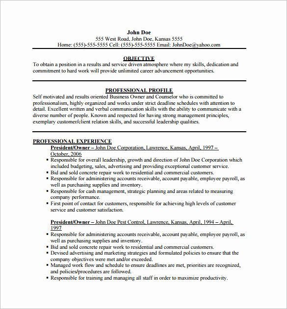 Small Business Owner Resume Inspirational Business Resume Template – 11 Free Word Excel Pdf