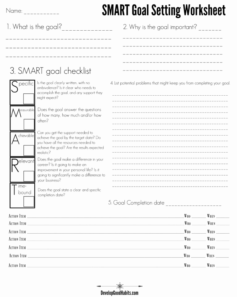 Smart Goals Worksheet Pdf Lovely 4 Free Goal Setting Worksheets – Free forms Templates and
