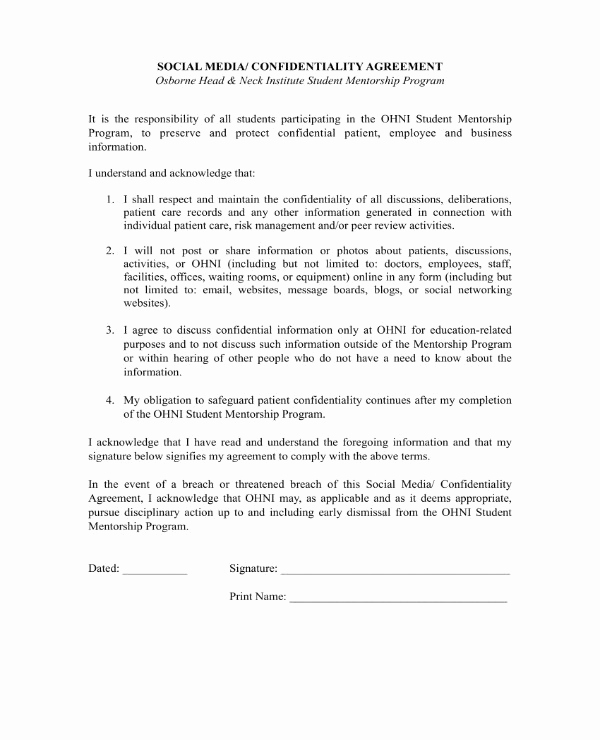 Social Media Contract Template Beautiful 7 social Media Confidentiality Agreement Templates Pdf