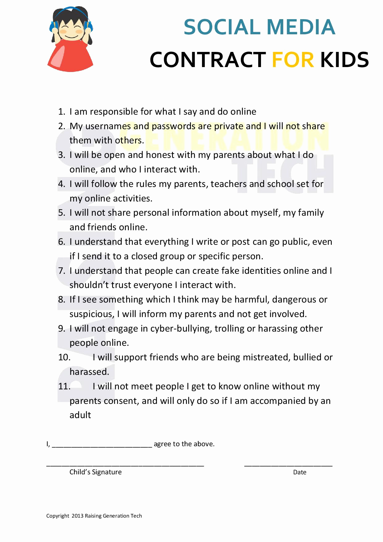 Social Media Contract Template Inspirational social Media Contracts for Kids