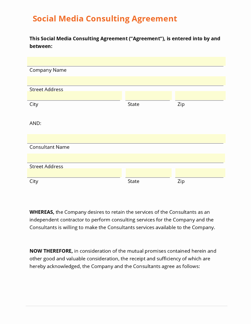 Social Media Management Contract Luxury Business form Template Gallery
