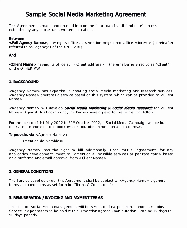 Social Media Marketing Contract New 13 Marketing Consulting Agreement Samples
