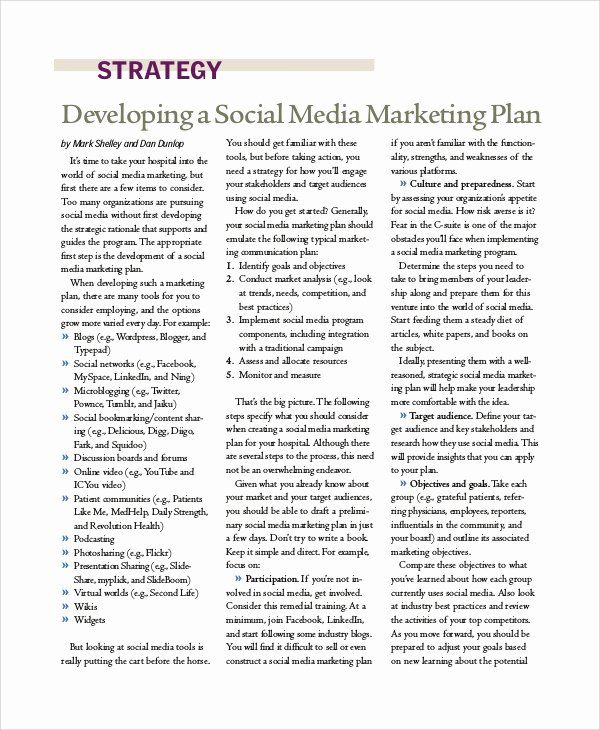 Social Media Marketing Proposal New Sample social Media Marketing Plan 9 Examples In Pdf