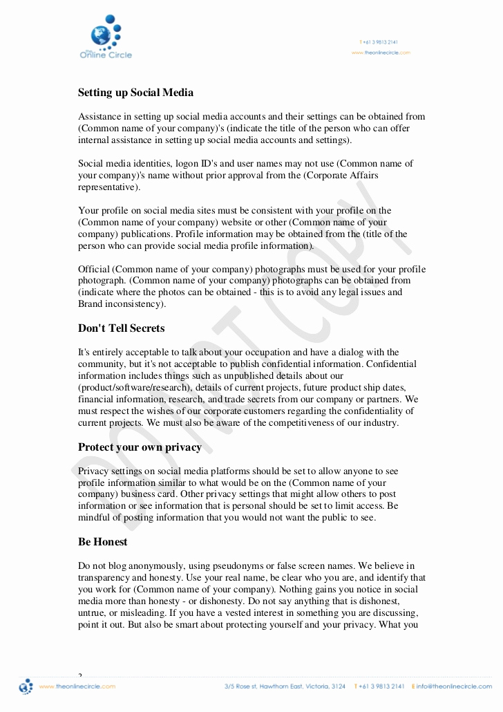 Social Media Policy Templates Best Of social Media Policy Sample