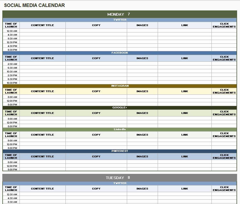 Social Media Schedule Template Awesome 12 Free social Media Templates Smartsheet